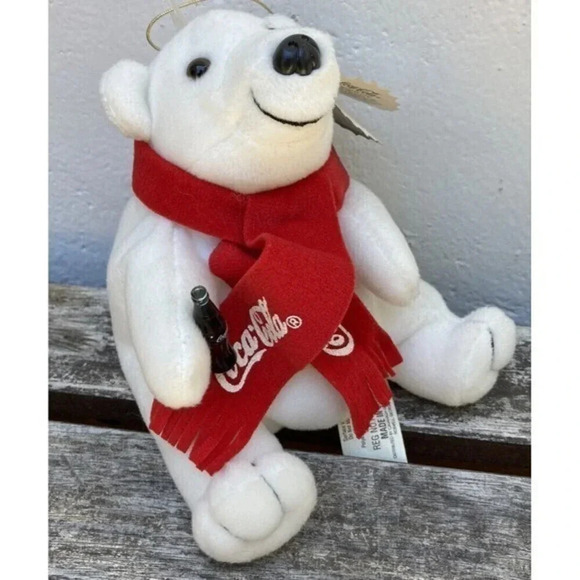 1998 COCA COLA Polar Bear Bean Bag Plush 5 1/2" Soda Red Scarf Collectable - Picture 6 of 6